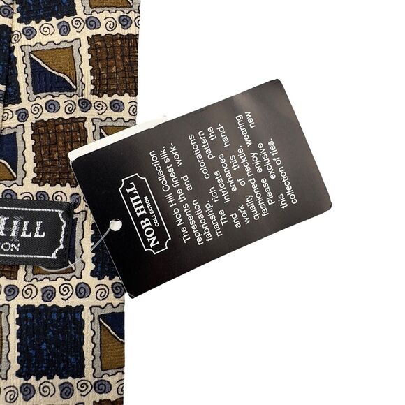 Nob Hill Mens Silk Dress Tie Made in Italy Square Scroll Geometric Design 57" 4" - Picture 7 of 12